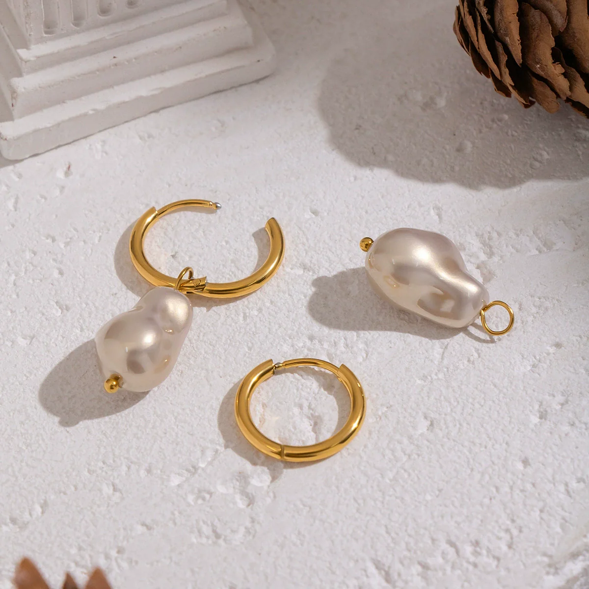 Wholesale Women's Irregular Baroque Geometric Light Luxury Minimalist Stainless Steel Pvd Furnace Vacuum Real Gold Plated Pearl Earrings Jewelry - Image 3