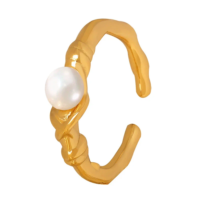 Wholesale Women's Irregular Geometric Titanium Steel Ring Inlaid With Natural Freshwater Pearl Electroplated - Image 5
