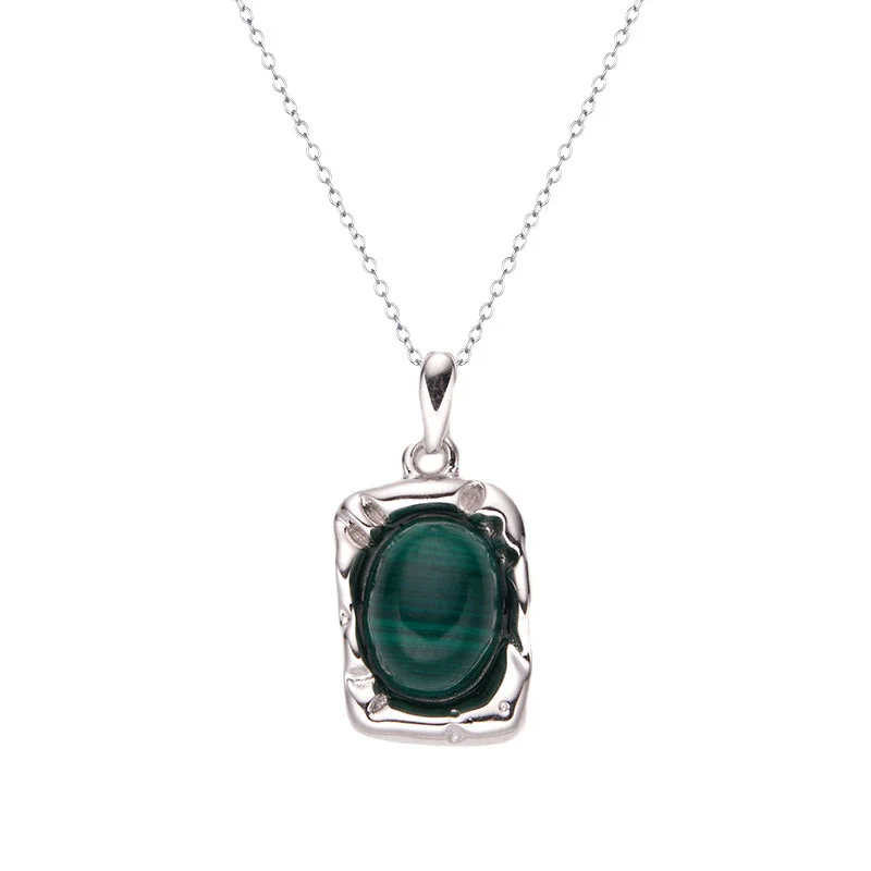 Wholesale Women's Jewelry 925 Sterling Silver Geometric Art Box Pendant Set With Gems Malachite Lapis Gold Tiger Eye Necklace Light Luxury Retro Style - Image 5