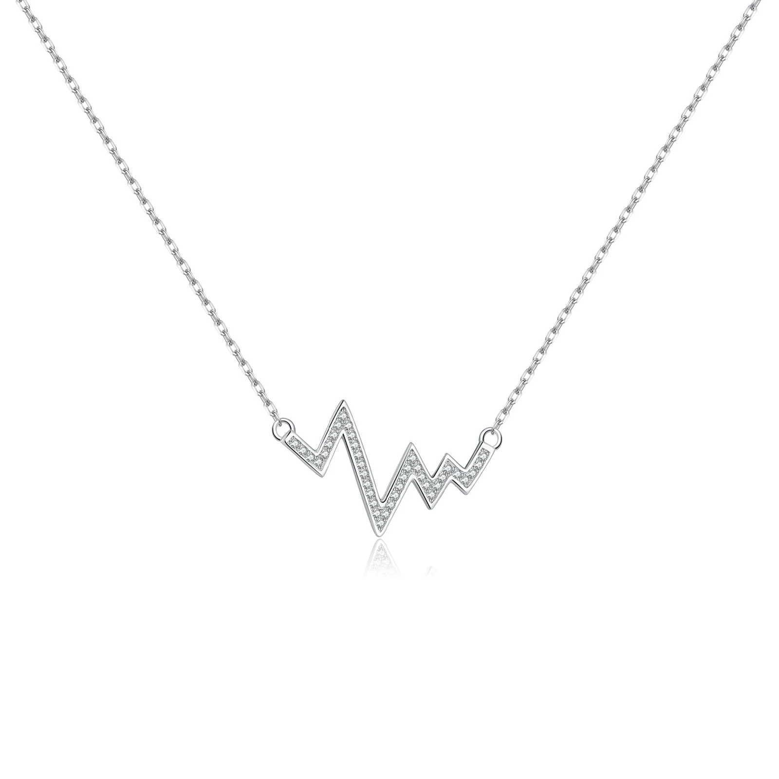 Wholesale Women's Jewelry 925 Sterling Silver Geometric Wave Heart Pendant Necklace With Electroplating Platinum 18K Gold - Image 5