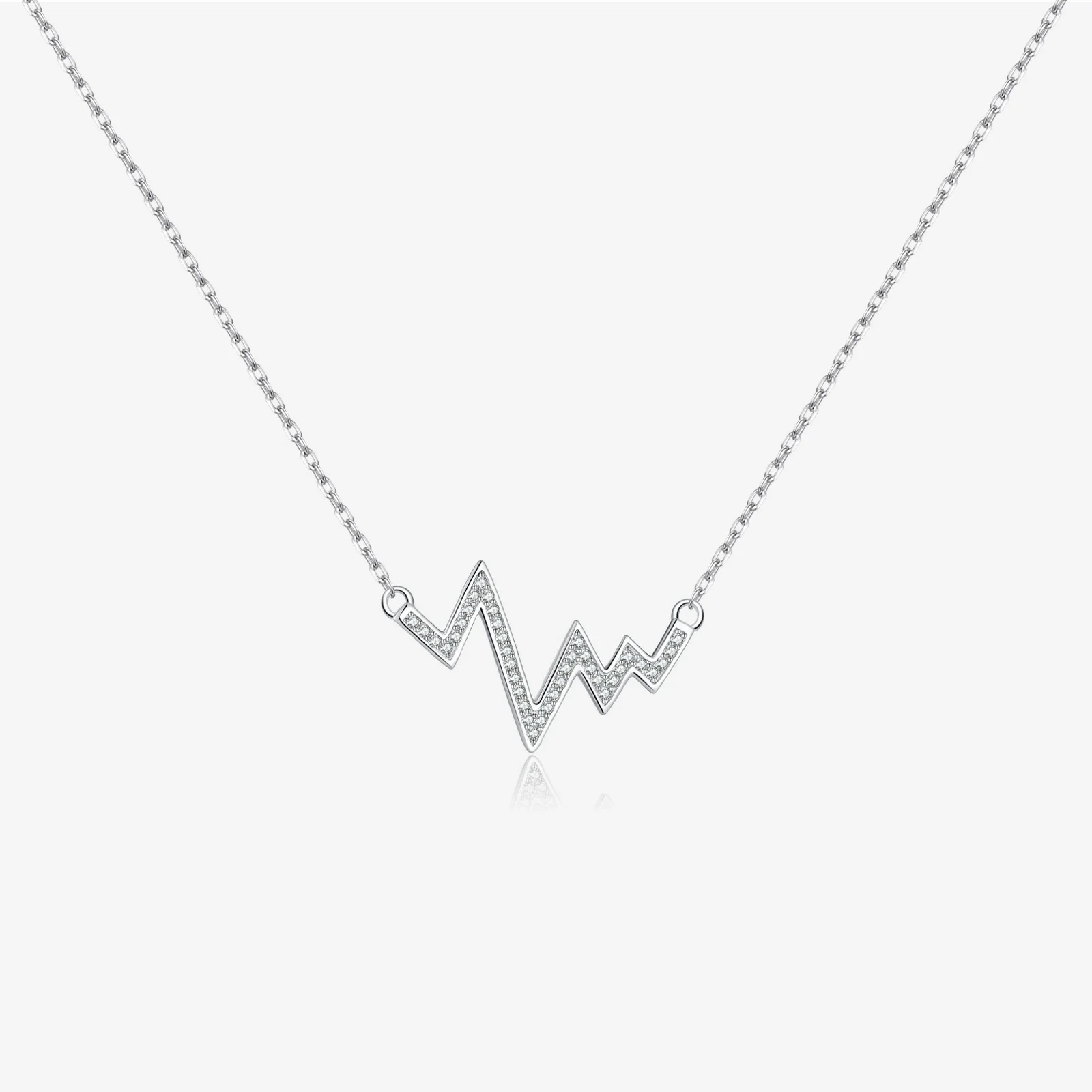 Wholesale Women's Jewelry 925 Sterling Silver Geometric Wave Heart Pendant Necklace With Electroplating Platinum 18K Gold - Image 6