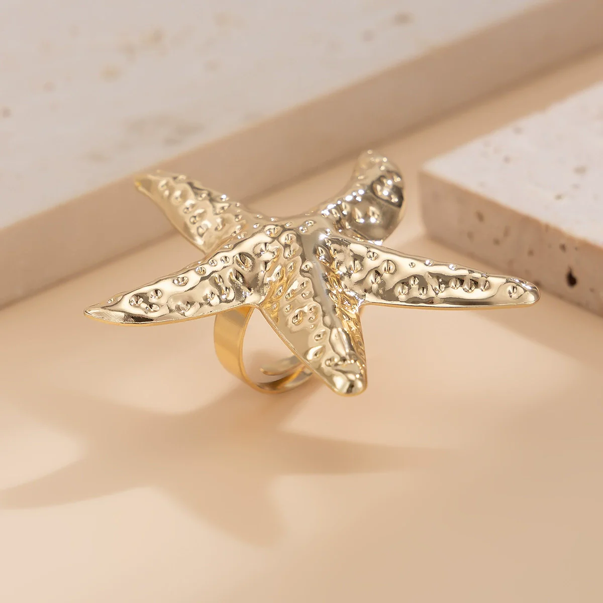 Wholesale Women's Jewelry Alloy Imitation Pearl Starfish Ring Holiday Style Geometric Electroplated - Image 3