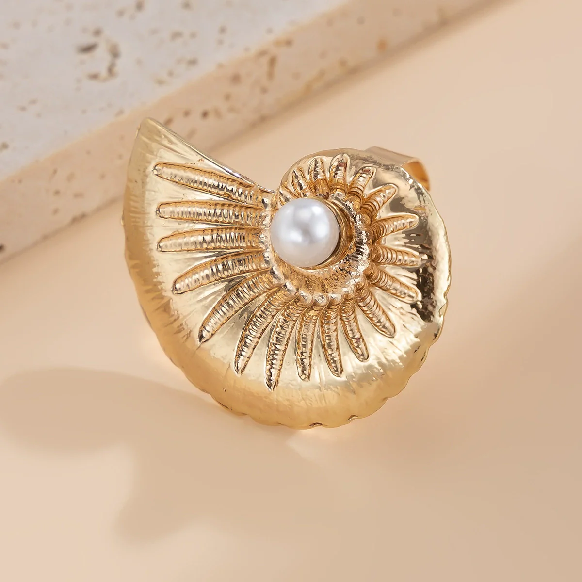 Wholesale Women's Jewelry Alloy Imitation Pearl Starfish Ring Holiday Style Geometric Electroplated - Image 4