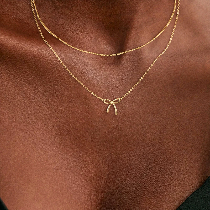 Wholesale Women's Jewelry Copper Plated Real Gold Bow Necklace - Image 2