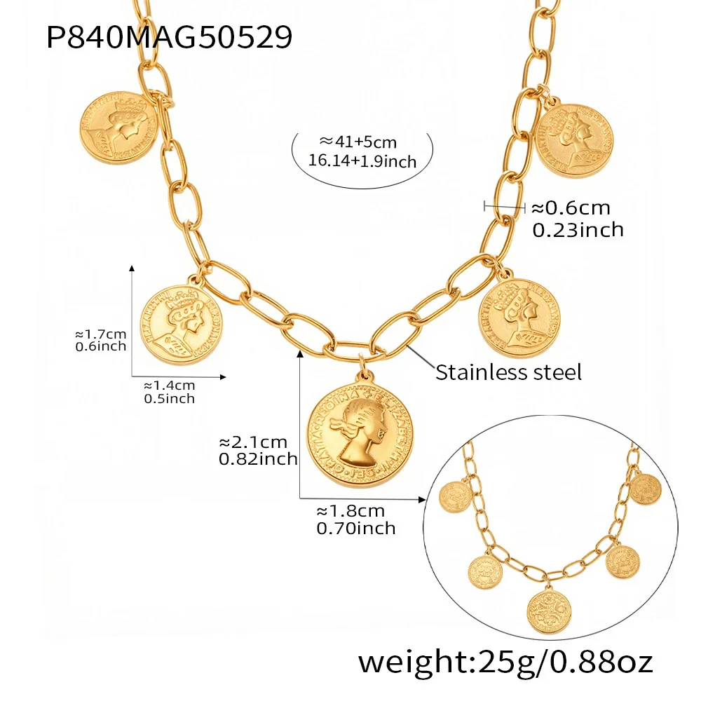 Wholesale Women's Jewelry Ferris Wheel Queen Elizabeth Portrait Letter Engraved Coin Pendant Necklace Stainless Steel Titanium Steel Geometric Electroplated - Image 6