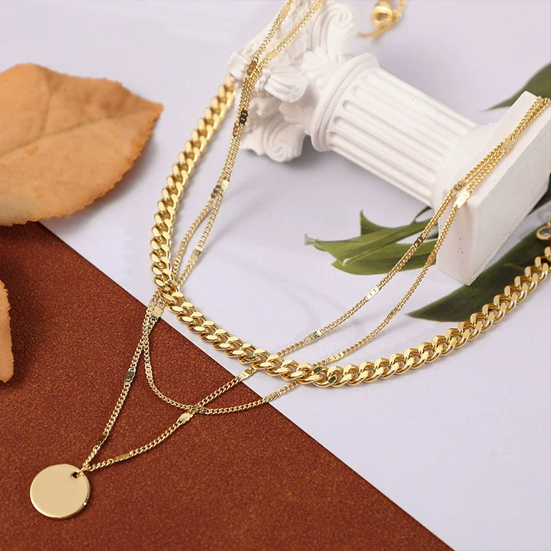 Wholesale Women's Jewelry Geometric Copper Gold Plated Multilayer Clavicle Chain Necklace - Image 3