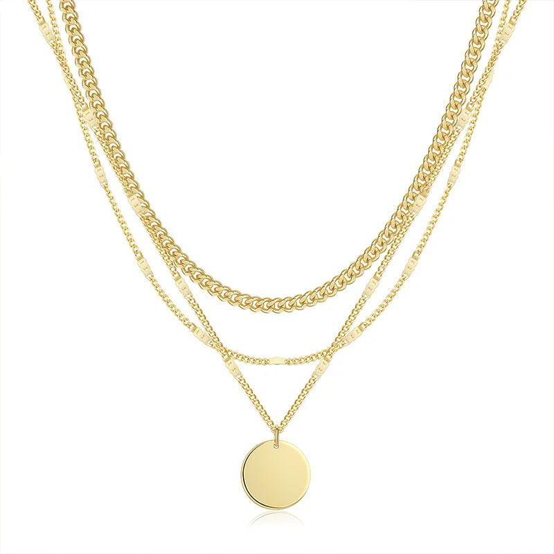 Wholesale Women's Jewelry Geometric Copper Gold Plated Multilayer Clavicle Chain Necklace - Image 5