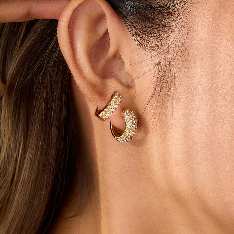 Wholesale Women's Jewelry Geometric Stainless Steel 18K Gold Electroplated Earrings