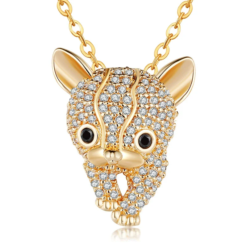 Wholesale Women's Jewelry Lovely Animals Style Leopard Head And Kitten Zircon Pendant Necklace With Environmental Protection Copper Chain - Image 5