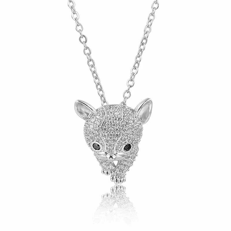 Wholesale Women's Jewelry Lovely Animals Style Leopard Head And Kitten Zircon Pendant Necklace With Environmental Protection Copper Chain - Image 7