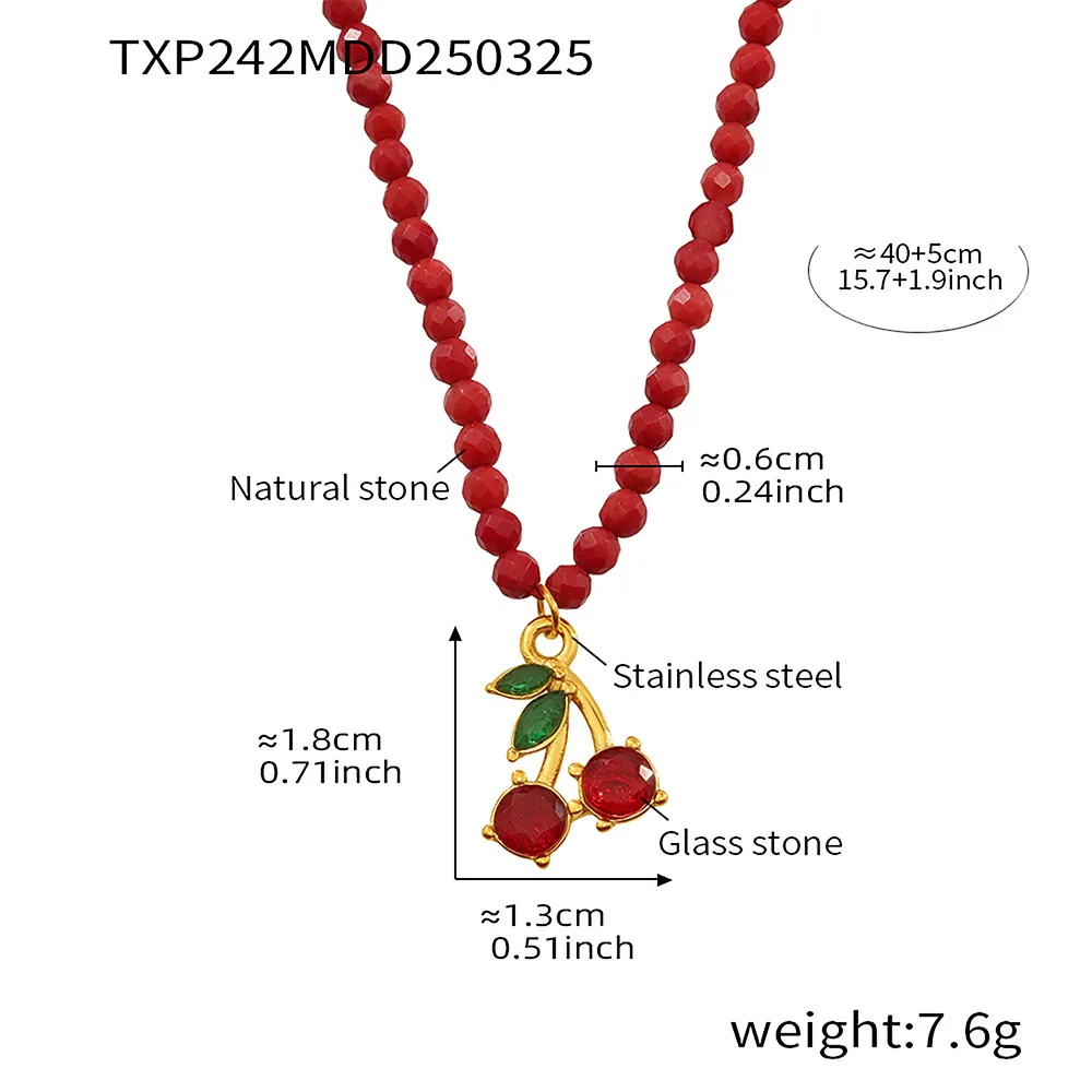 Wholesale Women's Jewelry Set Ferris Wheel Design Natural Stone Beaded Necklace And Glass Stone Cherry Earrings Titanium Steel Electroplated - Image 6