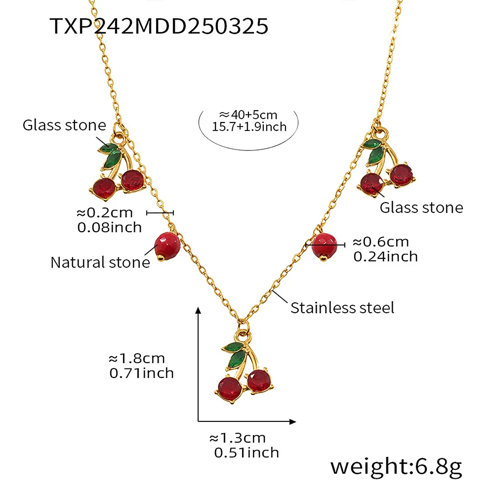 Wholesale Women's Jewelry Set Ferris Wheel Design Natural Stone Beaded Necklace And Glass Stone Cherry Earrings Titanium Steel Electroplated - Image 7
