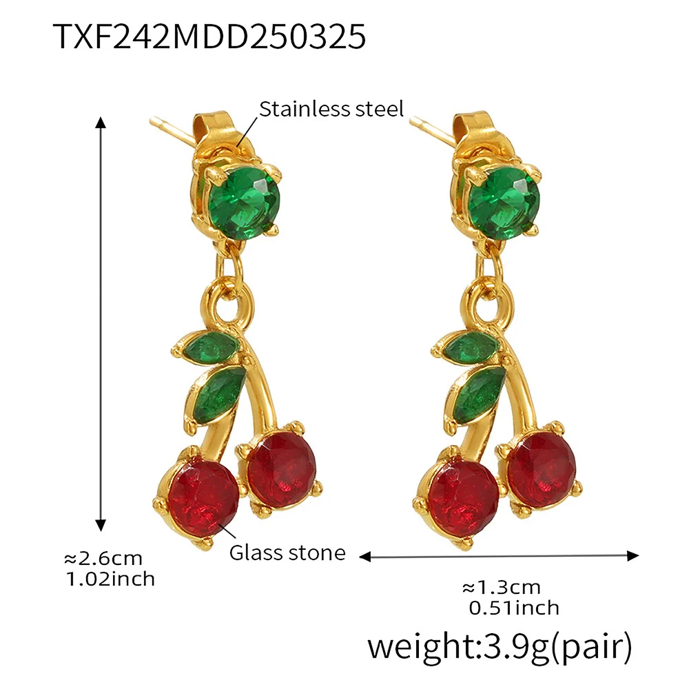 Wholesale Women's Jewelry Set Ferris Wheel Design Natural Stone Beaded Necklace And Glass Stone Cherry Earrings Titanium Steel Electroplated - Image 8