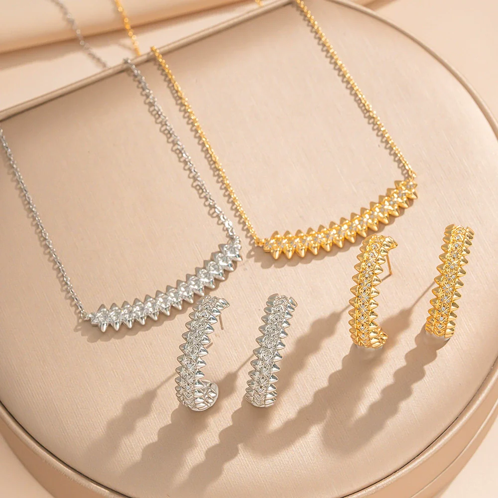 Wholesale Women's Jewelry Set Light Luxury Geometric Rhombus Style Electroplated Environmentally Friendly Copper Bracelet Ring Earrings Necklaces