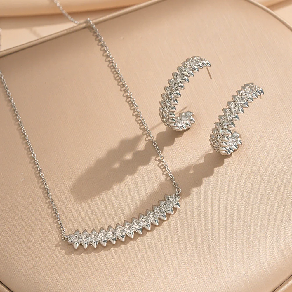 Wholesale Women's Jewelry Set Light Luxury Geometric Rhombus Style Electroplated Environmentally Friendly Copper Bracelet Ring Earrings Necklaces - Image 11