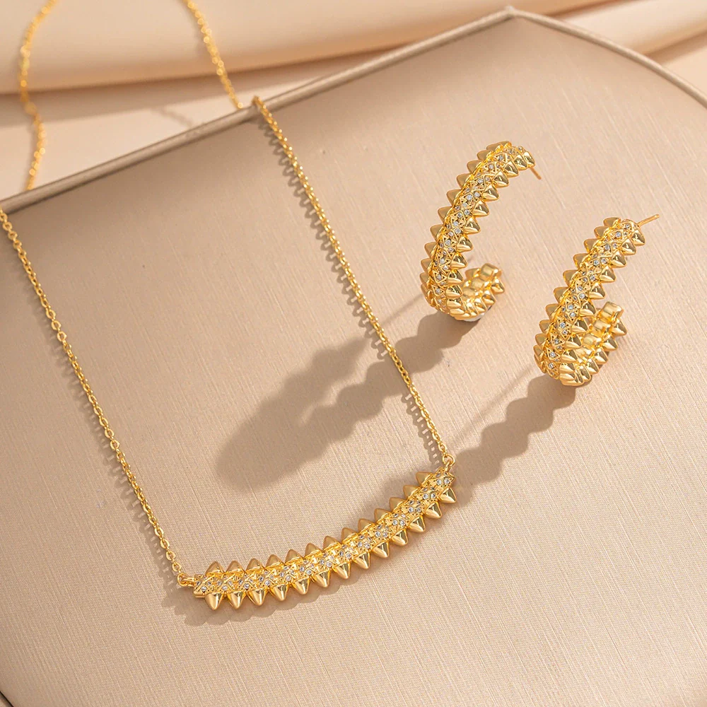 Wholesale Women's Jewelry Set Light Luxury Geometric Rhombus Style Electroplated Environmentally Friendly Copper Bracelet Ring Earrings Necklaces - Image 2