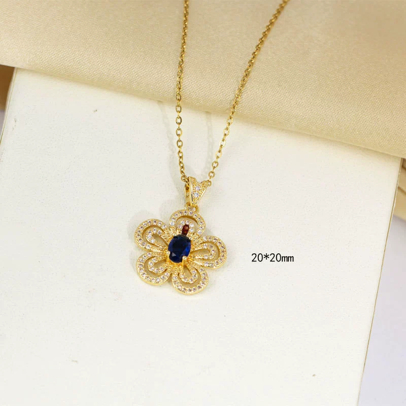 Wholesale Women's Jewelry Set Titanium Steel Flower Shaped With Sea Blue Gemstone Inlaid And Electroplating - Image 7