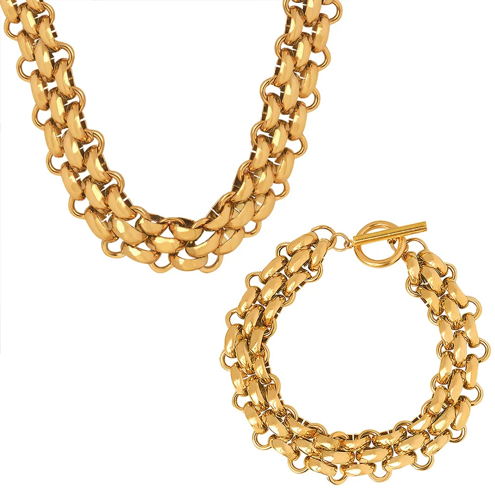 Wholesale Women's Jewelry Set Titanium Steel Gold Plated Buckle Design Necklace And Bracelet - Image 4