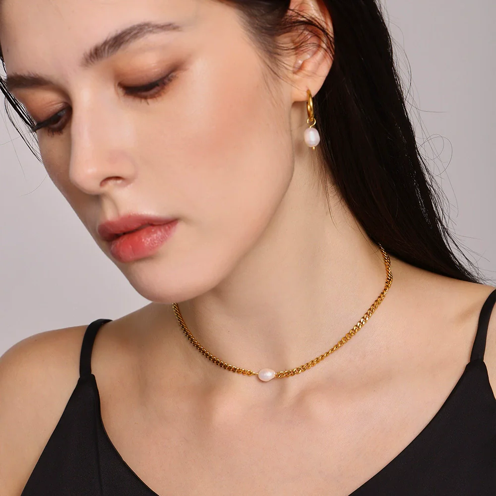 Wholesale Women's Jewelry Set With Ferris Wheel Design Electroplated Titanium Steel And Freshwater Pearl Necklace And Earrings - Image 3