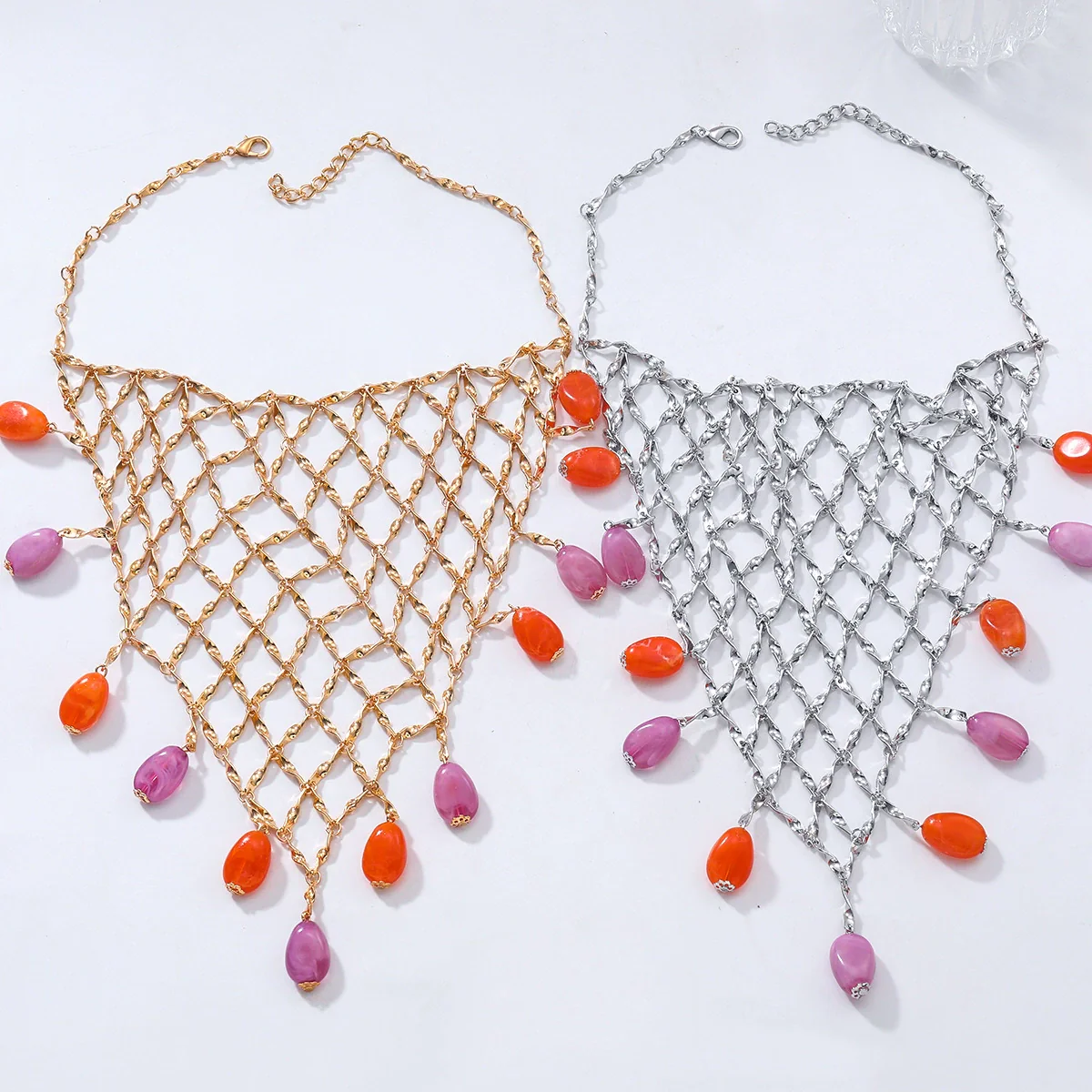 Wholesale Women's Jewelry Zinc Alloy Geometric Pendant Multilayer Necklace With Mixed Gemstone Setting And Electroplating - Image 3