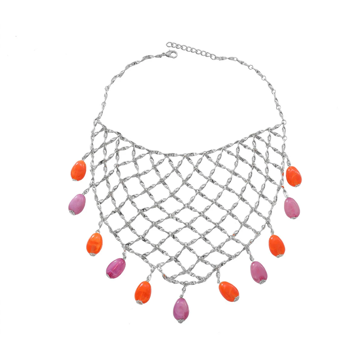 Wholesale Women's Jewelry Zinc Alloy Geometric Pendant Multilayer Necklace With Mixed Gemstone Setting And Electroplating - Image 4