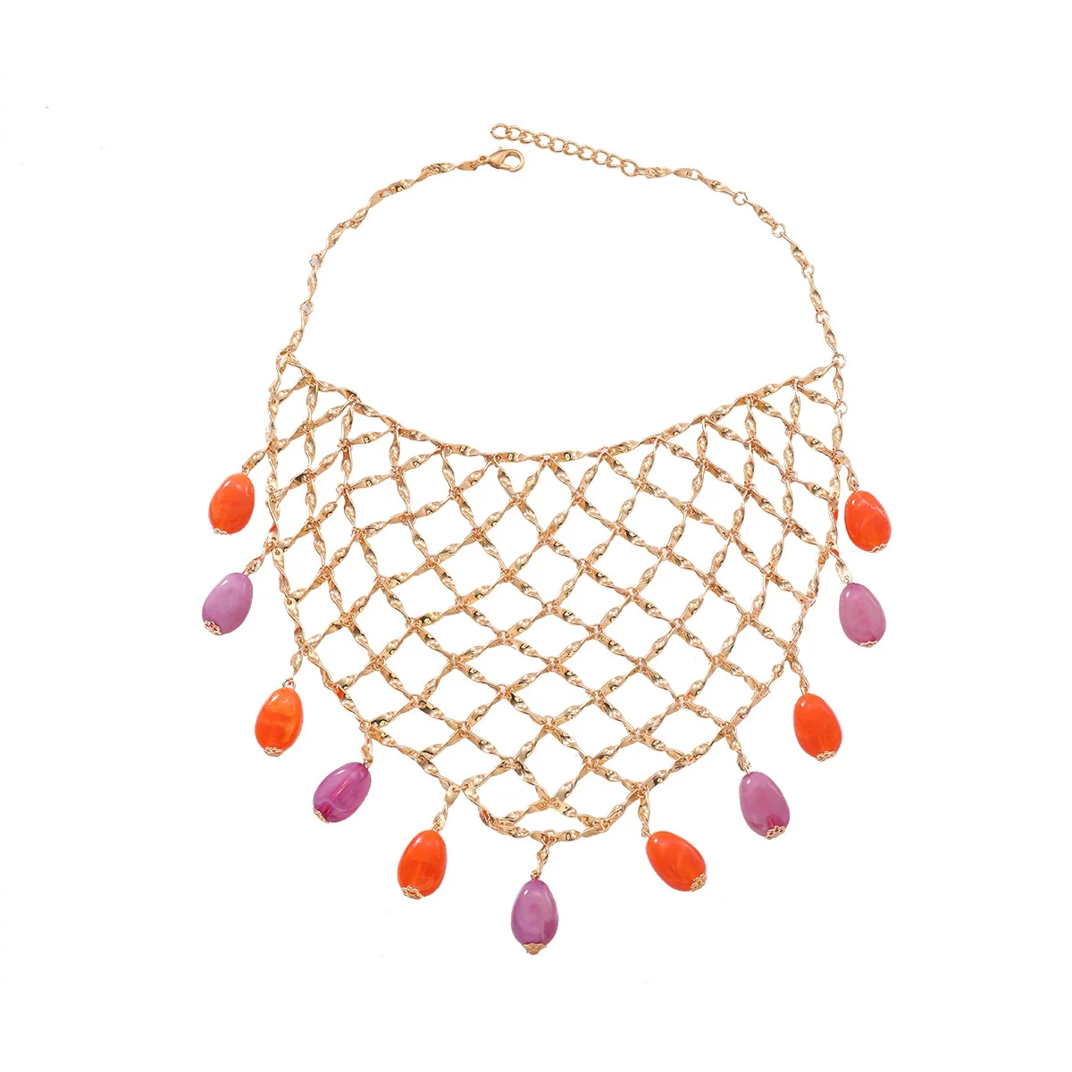 Wholesale Women's Jewelry Zinc Alloy Geometric Pendant Multilayer Necklace With Mixed Gemstone Setting And Electroplating - Image 5