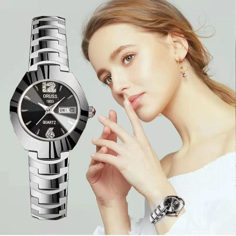 Wholesale Women's Leisure Tungsten Steel Color Round Dial Steel Strap Waterproof Watch - Image 3
