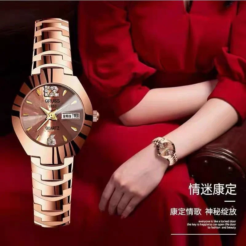 Wholesale Women's Leisure Tungsten Steel Color Round Dial Steel Strap Waterproof Watch - Image 4