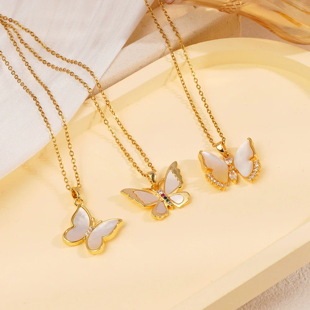 Wholesale Women's Light Luxury Animal Zodiac Butterfly Copper Necklace With Mixed Gemstone Setting And Electroplating O Word Chain - Image 2
