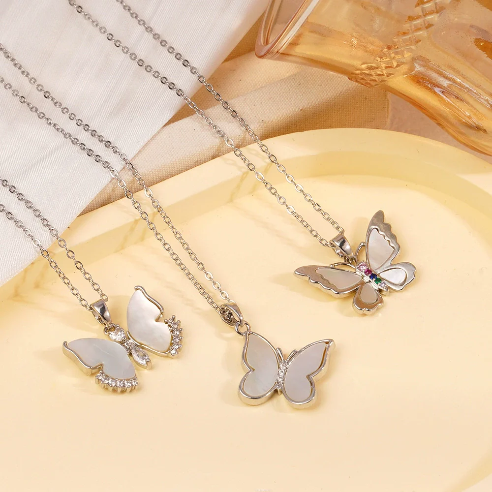 Wholesale Women's Light Luxury Animal Zodiac Butterfly Copper Necklace With Mixed Gemstone Setting And Electroplating O Word Chain - Image 3