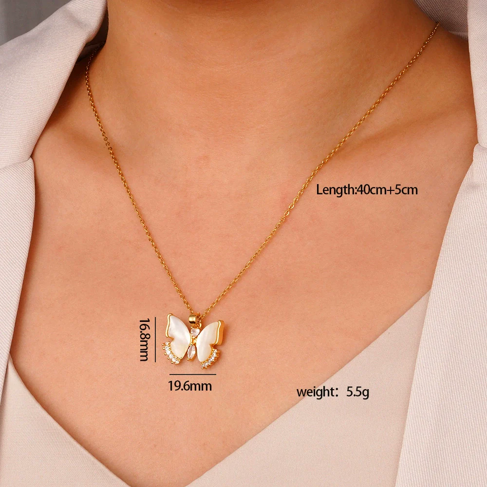 Wholesale Women's Light Luxury Animal Zodiac Butterfly Copper Necklace With Mixed Gemstone Setting And Electroplating O Word Chain - Image 4