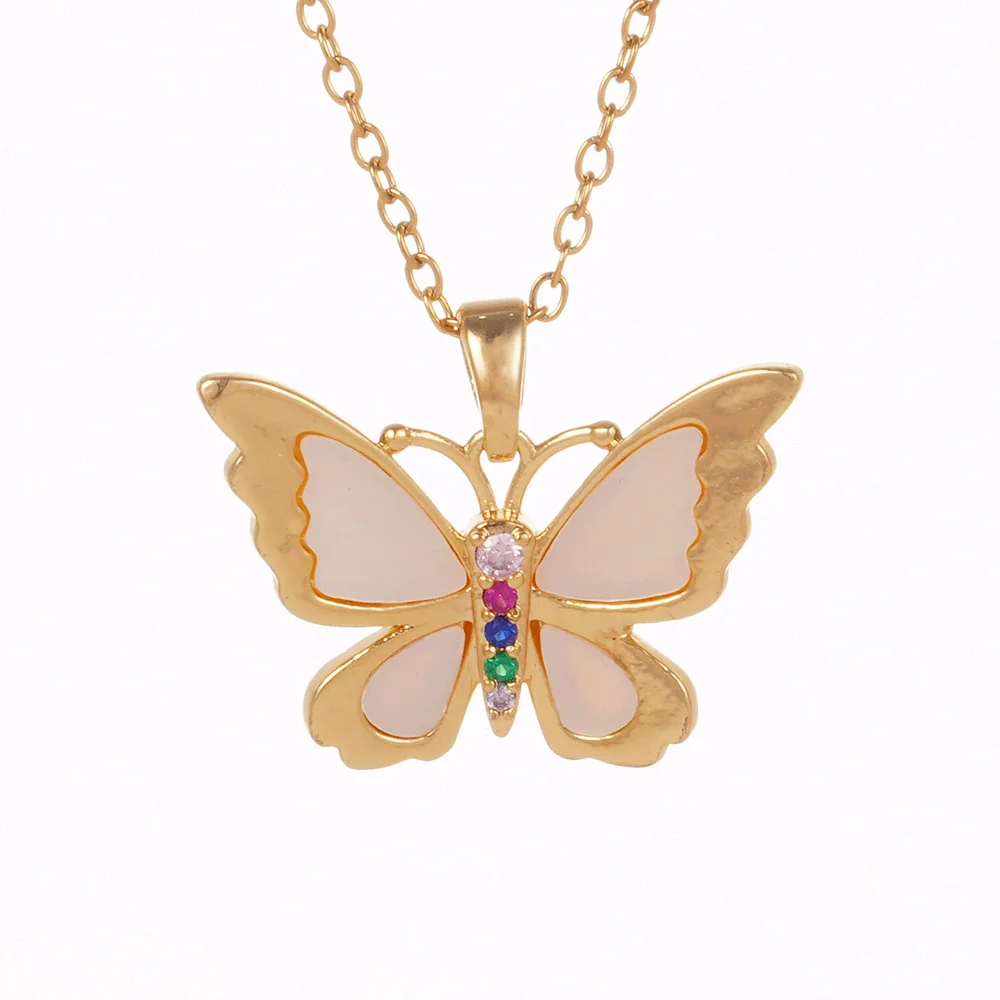 Wholesale Women's Light Luxury Animal Zodiac Butterfly Copper Necklace With Mixed Gemstone Setting And Electroplating O Word Chain - Image 5