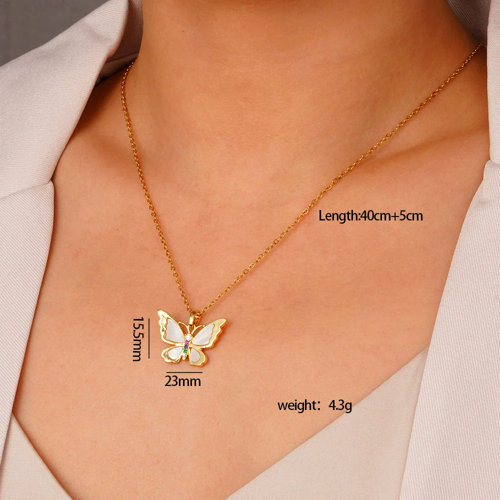 Wholesale Women's Light Luxury Animal Zodiac Butterfly Copper Necklace With Mixed Gemstone Setting And Electroplating O Word Chain - Image 6