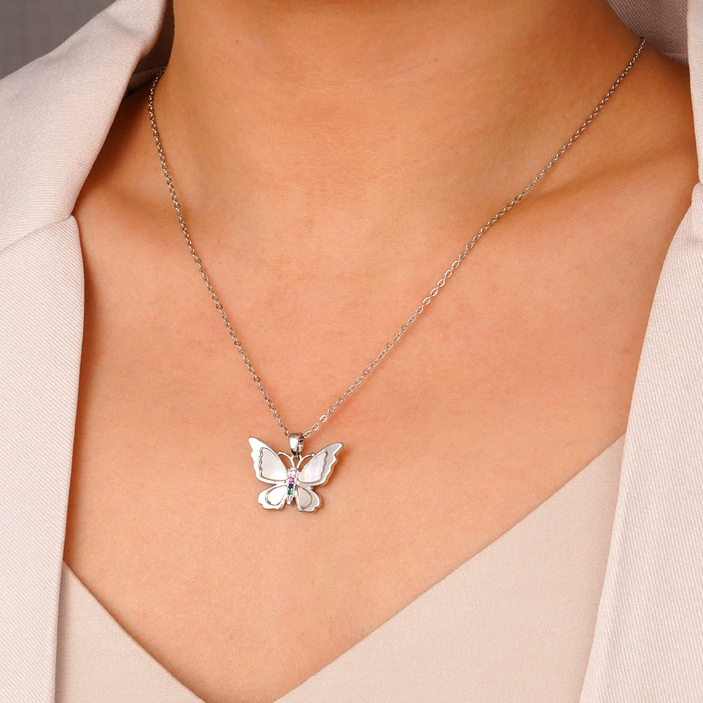 Wholesale Women's Light Luxury Animal Zodiac Butterfly Copper Necklace With Mixed Gemstone Setting And Electroplating O Word Chain - Image 7