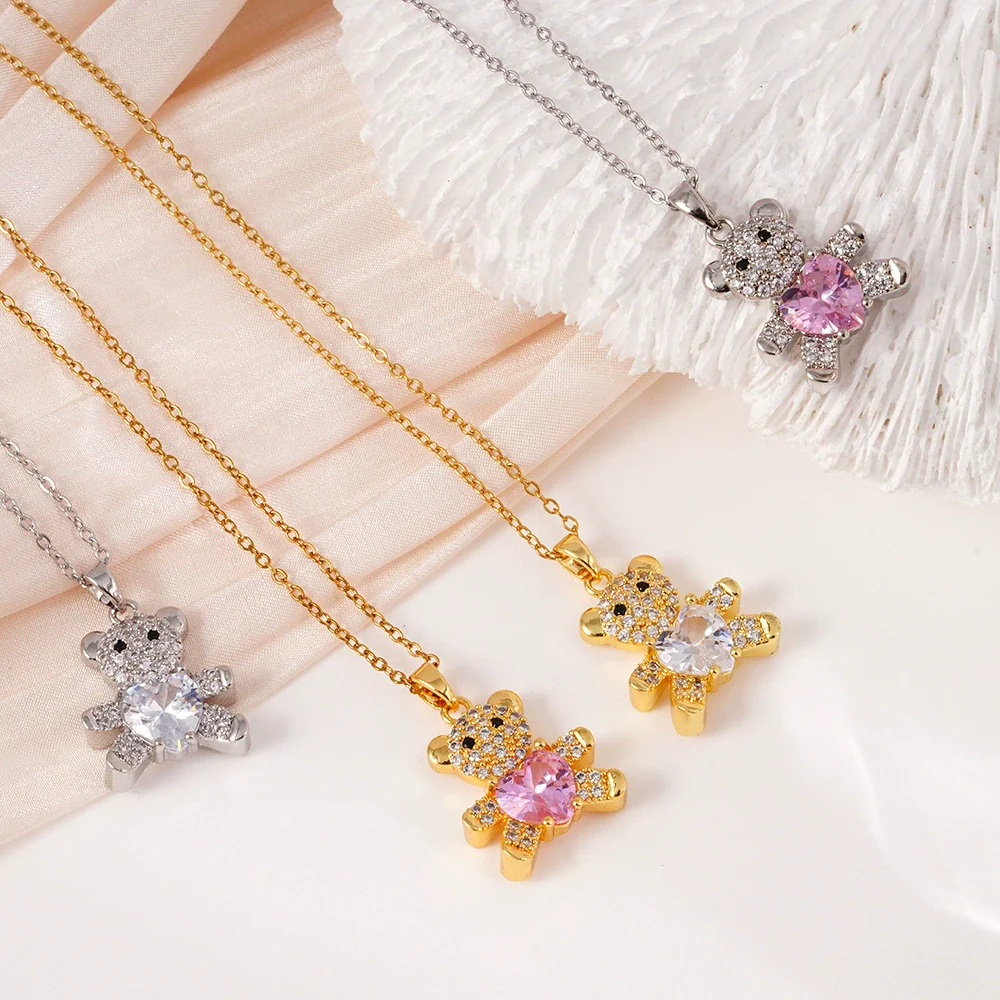 Wholesale Women's Light Luxury Animal Zodiac Copper Titanium Steel Necklace With Mixed Gemstone Setting And Electroplating