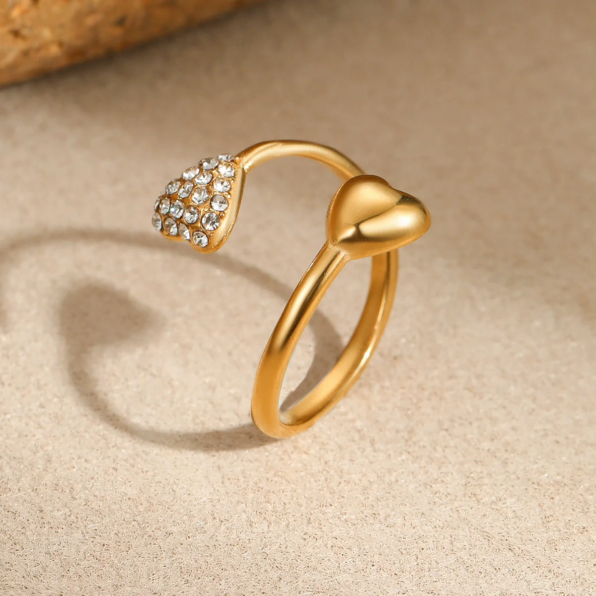 Wholesale Women's Light Luxury Cold Style Asymmetrical Heartshaped Stainless Steel Electroplated Open Ring - Image 2