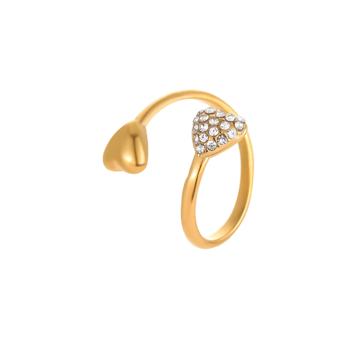 Wholesale Women's Light Luxury Cold Style Asymmetrical Heartshaped Stainless Steel Electroplated Open Ring - Image 4