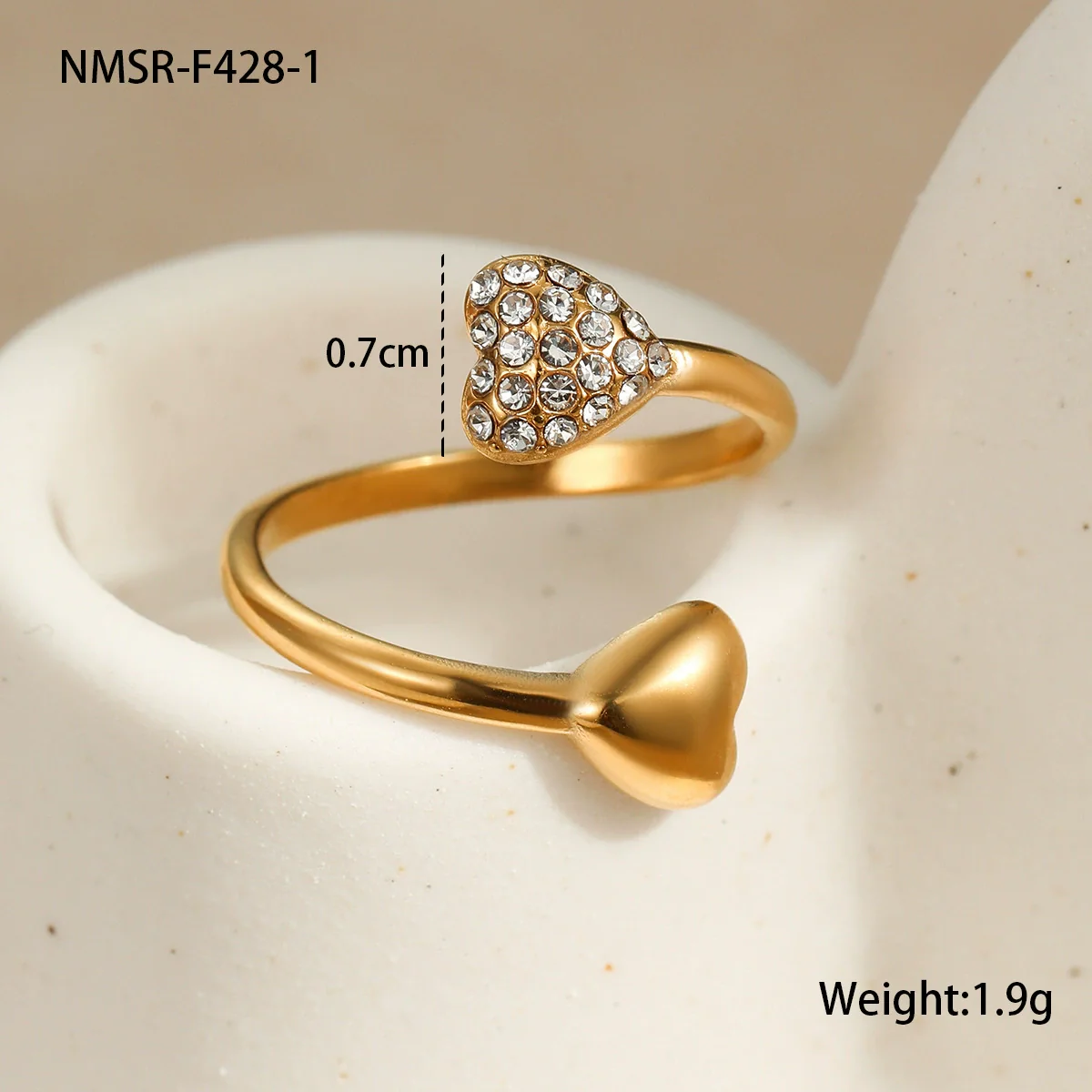 Wholesale Women's Light Luxury Cold Style Asymmetrical Heartshaped Stainless Steel Electroplated Open Ring - Image 5