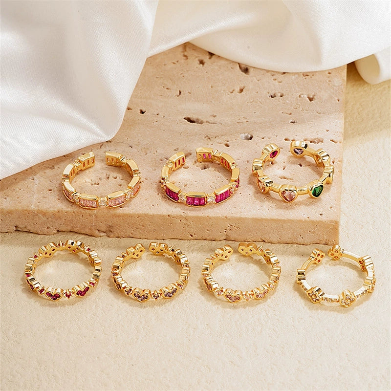 Wholesale Women's Light Luxury Copper Geometric Ring And Earrings With Zircon Inlay And Gold Plated