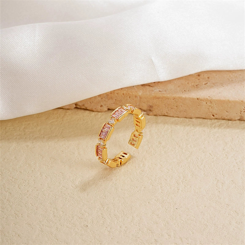 Wholesale Women's Light Luxury Copper Geometric Ring And Earrings With Zircon Inlay And Gold Plated - Image 3