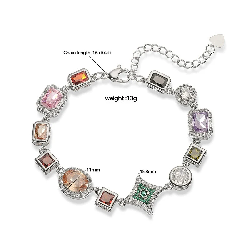 Wholesale Women's Light Luxury Copper Jewelry With Inlaid Color Diamond And Geometric Pattern In Oval And Square Shapes - Image 5