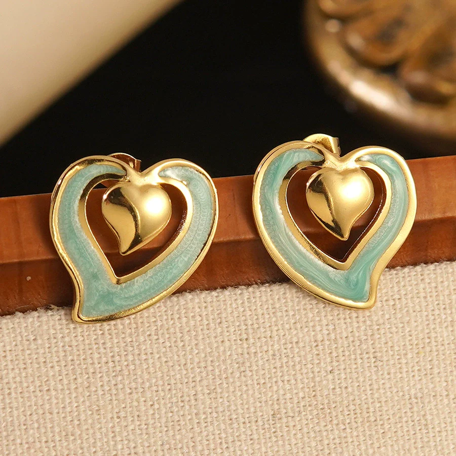 Wholesale Women's Light Luxury Dripping Oil Heartshaped Stainless Steel Earrings - Image 7