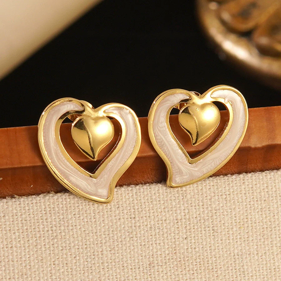 Wholesale Women's Light Luxury Dripping Oil Heartshaped Stainless Steel Earrings - Image 9