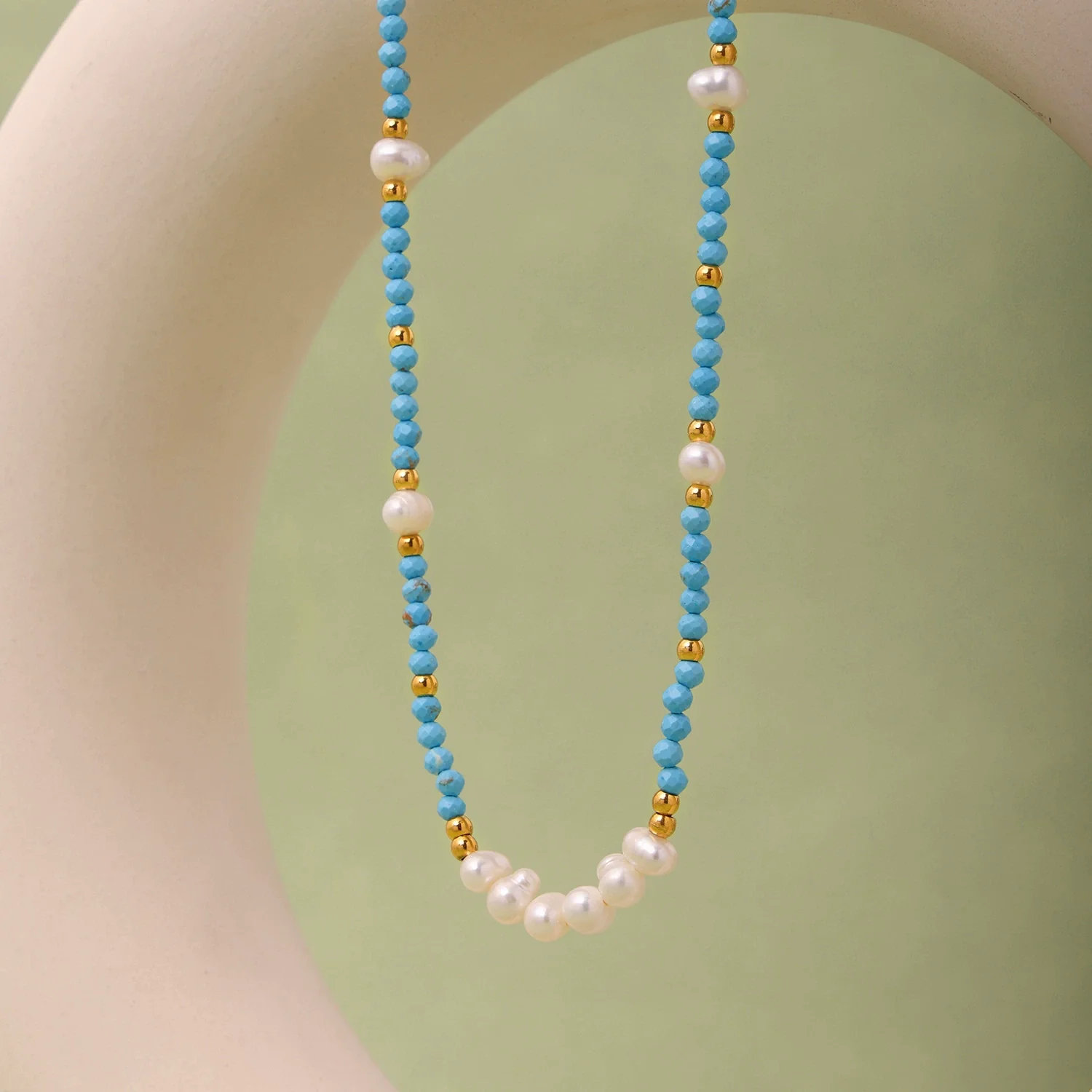 Wholesale Women's Light Luxury Electroplated Pine Stone And Freshwater Pearl Ferris Wheel Clavicle Bracelet And Jewelry Set - Image 3