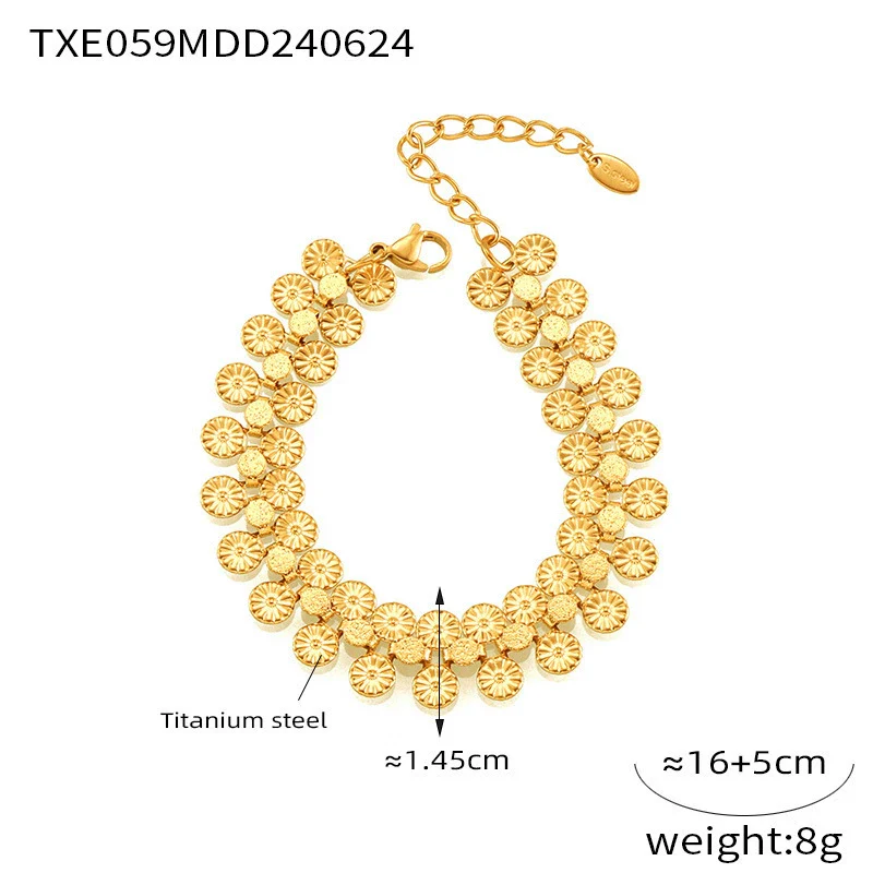 Wholesale Women's Light Luxury Flower And Sun Pattern Jewelry Set Titanium Steel Electroplated Necklace And Bracelet - Image 6