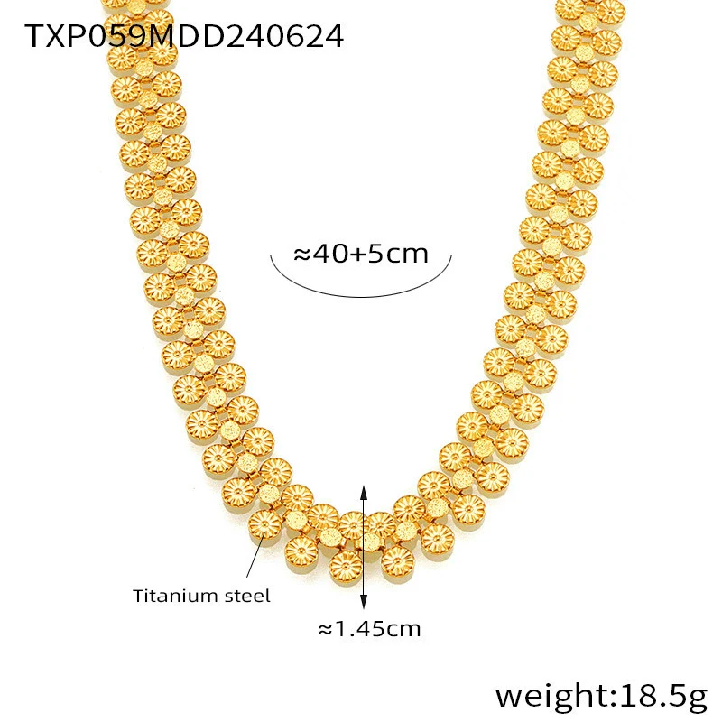 Wholesale Women's Light Luxury Flower And Sun Pattern Jewelry Set Titanium Steel Electroplated Necklace And Bracelet - Image 8