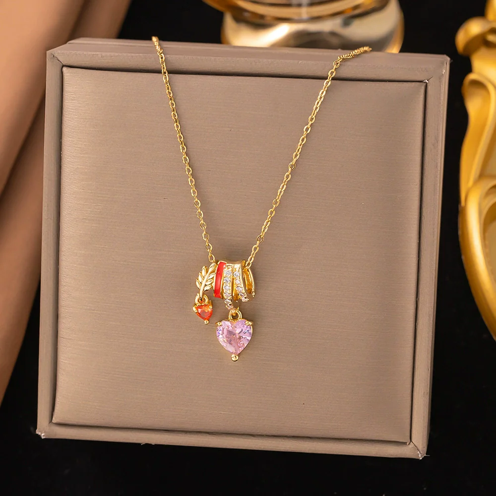 Wholesale Women's Light Luxury Geometric And Heart Shape Copper Electroplated Ochain Star Necklace Accessories