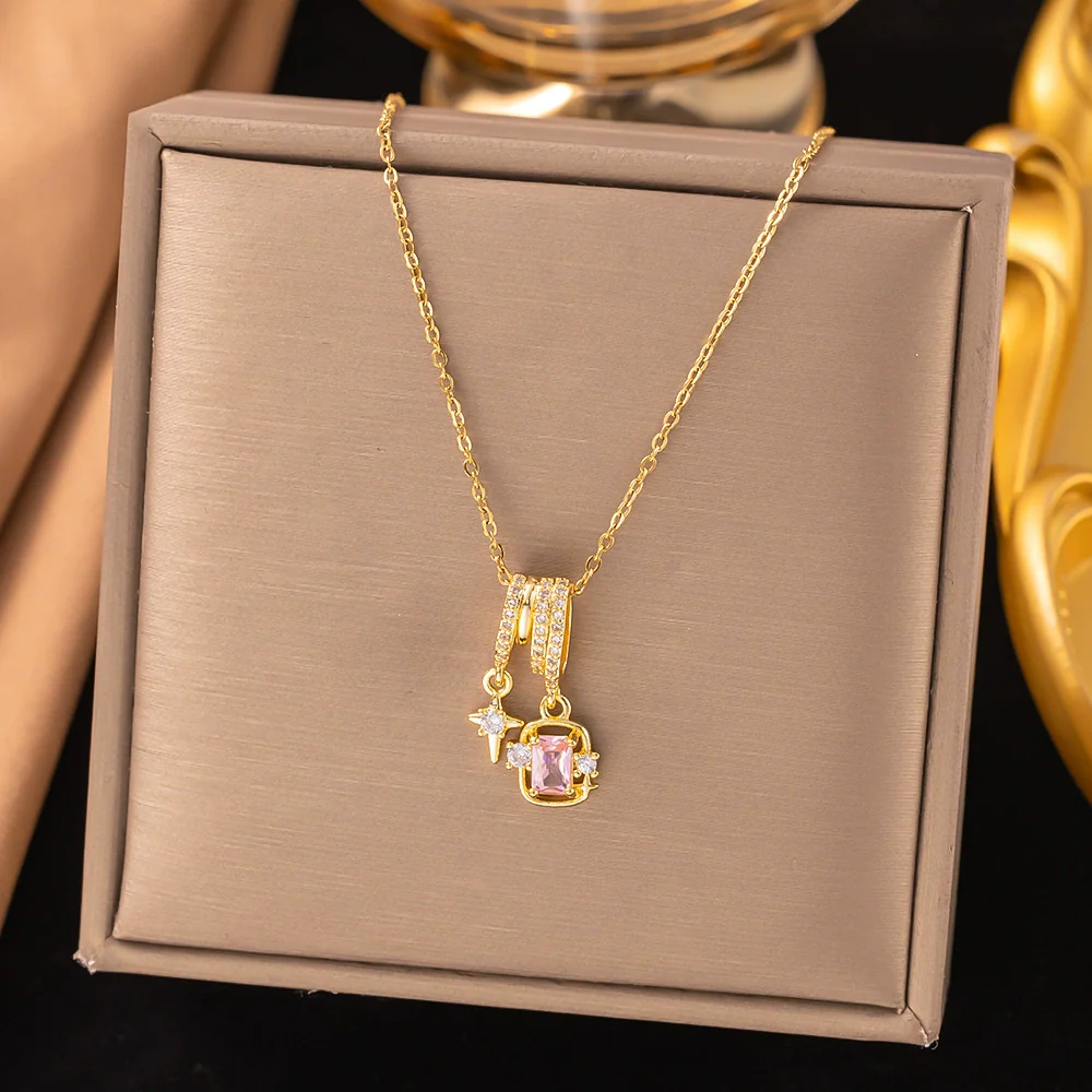 Wholesale Women's Light Luxury Geometric And Heart Shape Copper Electroplated Ochain Star Necklace Accessories - Image 11