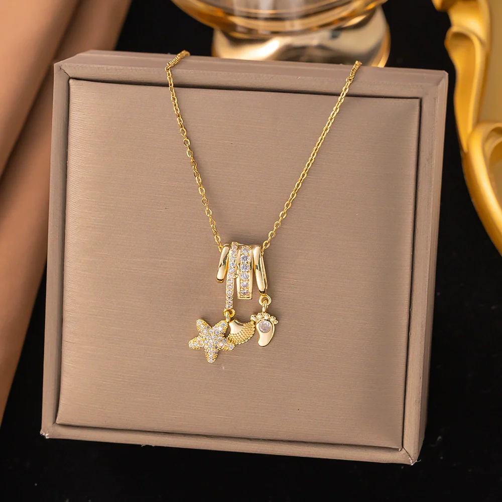 Wholesale Women's Light Luxury Geometric And Heart Shape Copper Electroplated Ochain Star Necklace Accessories - Image 14