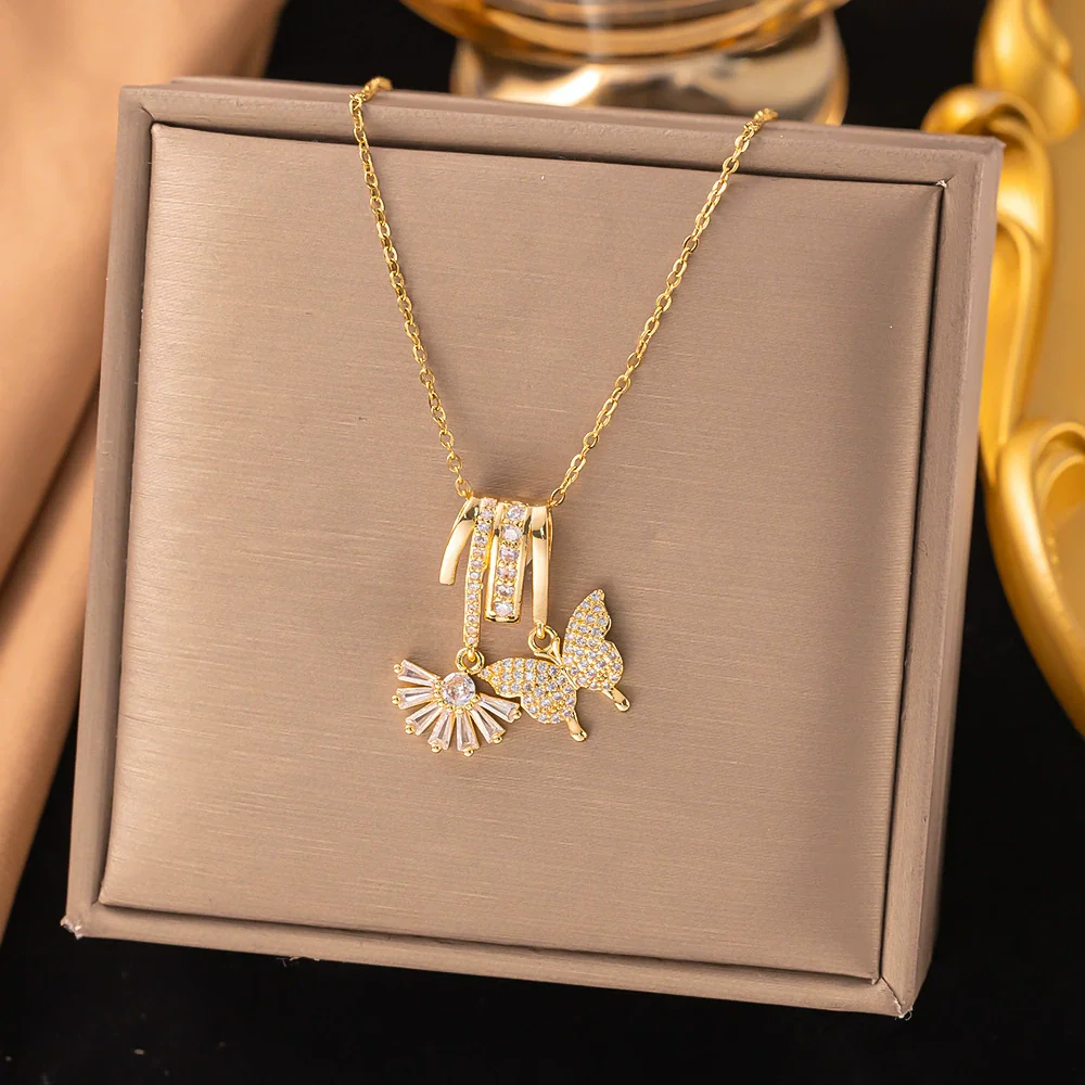 Wholesale Women's Light Luxury Geometric And Heart Shape Copper Electroplated Ochain Star Necklace Accessories - Image 3